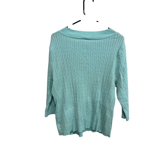 Faded Glory V-Neck 3/4 Sleeve Cable Knit Sweater Aqua Blue Size 18W/20W Cozy - Picture 2 of 10